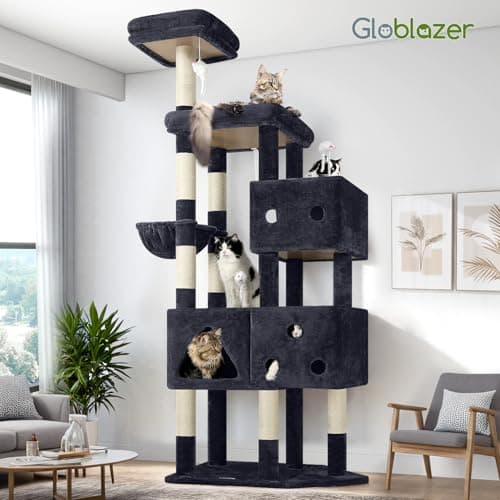 Globlazer Extra Large Cat Tower, 81-inch Tall Cat Tree for Big Cats 20 lbs, XXL Heavy Duty Cat Scratching Tower for Indoor Adult Cats with 3 Cat Condos, 8 Scratching Posts, F81, Dark Grey 8