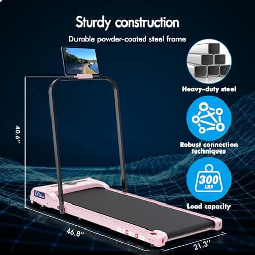BLACK LORD Walking Pad with Handle Bar, 2.7 HP Quiet Foldable Under Desk Treadmill with Bluetooth Speaker, Portable Running Treadmills for Home, LED Display, App/Remote Control, 330lbs Capacity, Pink 7