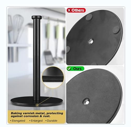 KEWANNO Paper Towel Holder, Black Kitchen Towels Holder, Countertop Paper Towel Holders for Kitchen Roll Holder, Steady Paper Holder Countertop with Solid Weighted Base 5