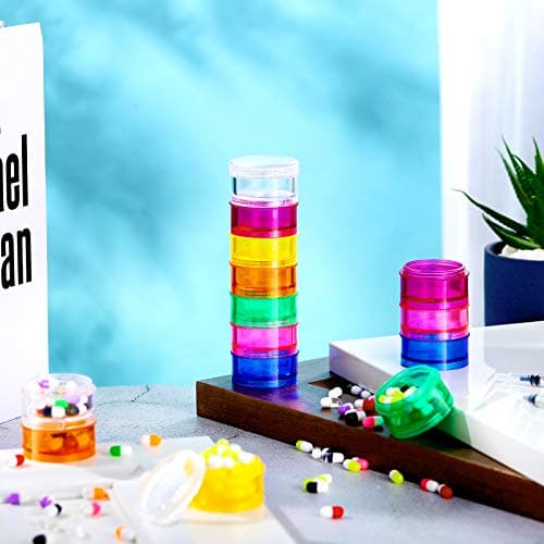 Sieral 7 Days Stackable Pill Organizers 7 Compartments Round Pill Boxes Tower Weekly Vitamin Individual Storage Containers Travel Cases with Lids for Medications, Vitamins and Supplements(2 Sets) 7