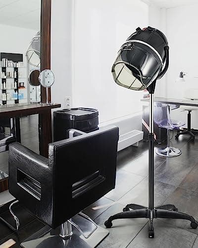 CO-Z 1300W Black Hooded Hair Dryer with Stand, Adjustable Height, 360 Swivel, Wheels, Temperature Timer, Safe Use 7