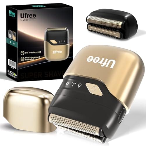 Ufree Electric Razor for Men, Foil Shaver with 2 Foil Heads, IPX7 Waterproof Electric Shaver, Wet Dry Cordless Razor, Chargeable&Portable Shavers for Men, Gold