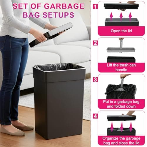 PayLessHere 13 Gallon 50 L Trash Can with Lid Plastic Kitchen Trash Bin Automatic Touch Free Motion Sensor Trash Can (1, Black) 5