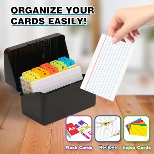 H4D 3x5 Index Card Holder with 100 Heavyweight Ruled Index Cards and 25 Plastic Dividers, Black 6