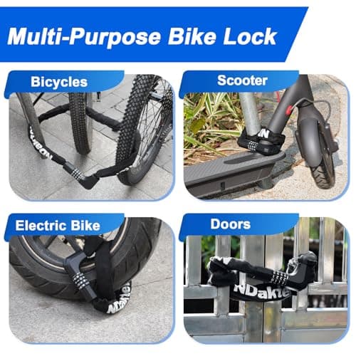 NDakter Upgrade Bike Chain Lock with 4 Digit Combination and 2 Keys, 1.64/2.3/3.2/4.28 Ft Heavy Duty Anti-Theft Bicycle Lock, 2 Ways to Unlock High Security Scooter Locks for Ebike, Escooter, Door 7