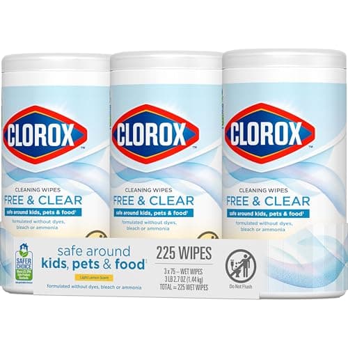 Clorox Free & Clear Cleaning Wipes, Light Lemon Scent, 75 Count, Pack of 3 (Pack May Vary) 10