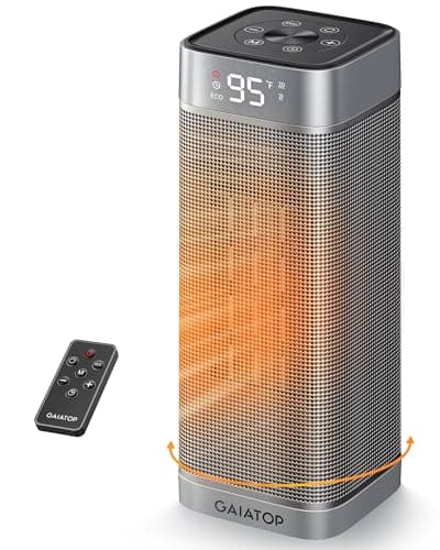 Gaiatop Space Heaters for Indoor Use, Portable Electric Heater with Thermostat, 1500W PTC Ceramic Room Heater with Remote, 5 Modes, 60° Oscillating, 12H Timer Fast Heating Bedroom Office Bathroom Home