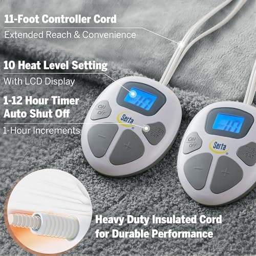 Serta Heated Blanket, Electric King Size Blanket, Soft, Warm, Fuzzy Heating Blanket King for Office, Couch, 1-12 hr Auto Shut Off Timer, 10 Lv Heat Setting, ETL Certified, King 100" x 90" Grey 7