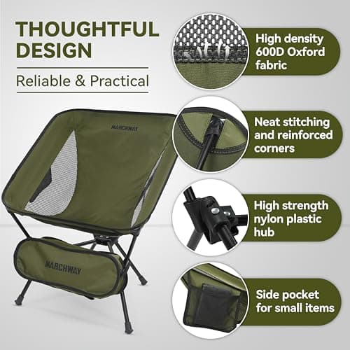 MARCHWAY Lightweight Folding Camping Chair, Portable Foldable Compact for Outdoor Camp, Travel, Beach, Picnic, Festival, Hiking, Backpacking, Supports 330Lbs (Green) 5