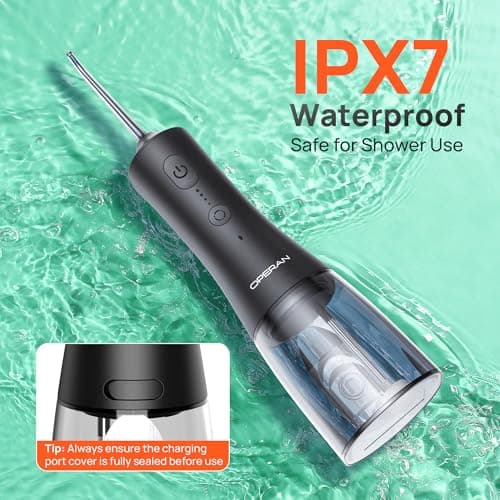 OPERAN Water Flossers for Teeth, Cordless Portable Water Flossers for Adults Braces, IPX7 Waterproof with 4 Modes, 4 Professional Nozzles, 300ml Tank & 21 Days Runtime for Travel, Black, 1Pack 6