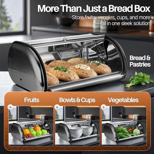 Flexzion Stainless Steel Bread Box For Kitchen Countertop (13 inch) Metal Roll Up Top Lid Storage Container Bin Keeper for Cake Buns Toasts Loaves Pastries Pancakes, Ideal for Restaurant Home Kitchen 8