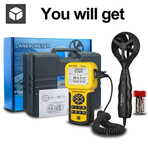 HVAC Anemometer,CFM Air Flow Meter 0.001~100mph High Accuracy Measures Wind Speed/Wind Temp/Air Velocity Air Flow, Professional CFM Meter AP-846A with Backlight Max/Min/Avg 7