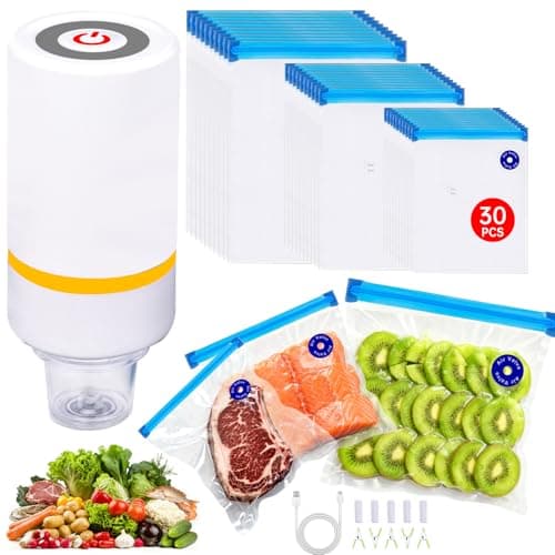 42 PCS Sous Vide Vacuum Sealer Set - 30 Reusable Bags, 5 Clips and Sealing Clips for Anova, Joule Cookers