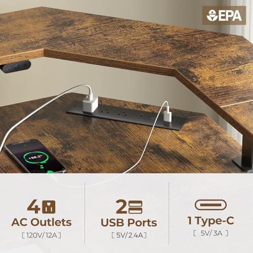 Rolanstar Standing Desk L Shaped with LED Light and Power Outlet, Electric Height Adjustable Computer Office Desk Sit Stand Up with Monitor Stand, Rustic Brown 6