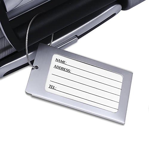 Pack of 2 Luggage Tags, Aluminum Metal Travel ID Tag Business Card Holder Name Address Identifier Labels Suitcase Label with Steel Cable for Baggage Bag, Silver 9