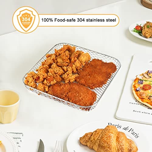 BYKITCHEN 8 inch Square Air Fryer Rack, 3pcs Stackable Stainless Steel Dehydrator Rack with Silicon Feet, Square Air Fryer Accessories for Cosori, Instant Vortex, Ninja Pro XL 6.5 QT AF181 & More 5