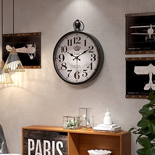 Menterry Retro Round Wall Clock. Black Vintage Antique Style Decor Wall Clocks for Kitchen,Farmhouse,Bedroom,Bathroom,Office, (11.8" H x 9.3" W) 6