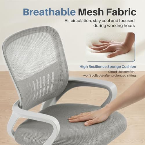 DUMOS Home Office Computer Chair - Ergonomic Mid Back Desk with Lumbar Support and Rocking Mode, Height Adjustable with Fixed Armrest, for Conference Meeting Room, 360° Swivel, Adults, Grey 7