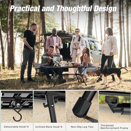 WARMOUNTS Folding Camping Table Adjustable Heights, 49″ Wide Tabletop Portable Camping Table, Aluminum Roll-up Camping Table w/Carrying Bag for Picnic, Grill, Fishing, Beach, Suitable for 4-6 People 8