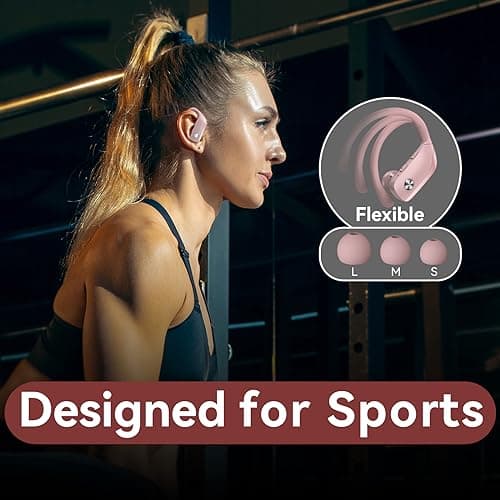 bmani Ear Buds Wireless Earbuds Bluetooth Headphones with 80H Playtime LED Display Case, Over-Ear Hook with Mic, Stereo Sound, Easy Button Controls, Sports Earphones for Running Workout Gym Pink 6