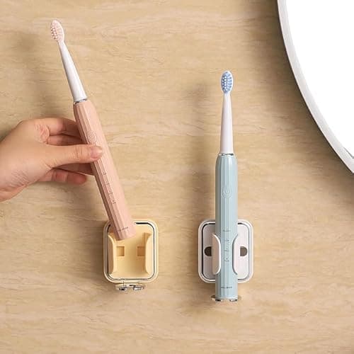 Electric Toothbrush Holder, Gravity Sensor Wall Mounted, No Punch Adhesive Toothbrush Holder, Bathroom Organizer Decorative Box (2PCS, Yellow & White)
