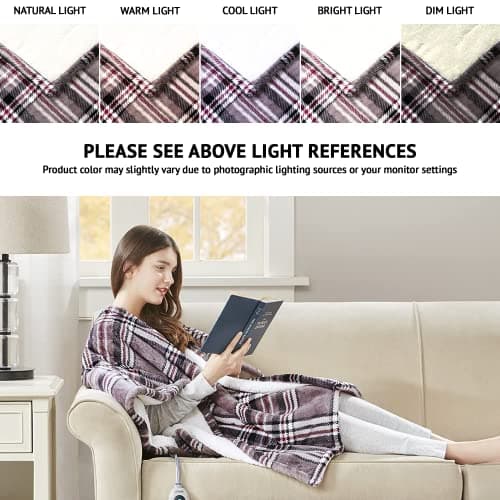 Beautyrest Wearable Electric Poncho Wrap Blanket, Ultra Soft Sherpa & Berber Fleece Heated Throw, UL Certified & Oeko-TEX, 3 Heat Settings & 2 Hour Auto Shutoff, Gift-Ready, 50" x 64", Grey Plaid 2