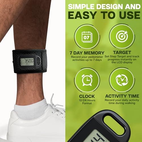Ankle Pedometer Step Counter for Walking - Distance Counter - Activity Tracker with Clip On for Walking Steps and Miles - Ankle Band & Lanyard & Removable Clip are Included - No App Required 6