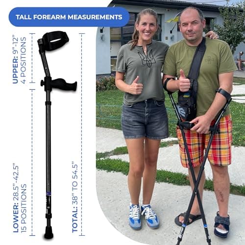 in-Motion Forearm Crutches | Spring Assist Crutches for Adults | Walking Crutch with Ergonomic Handles | Articulating Tips | Size Tall (5'3" - 6'8") | Lightweight & Durable | Charcoal | 350lb Capacity 5