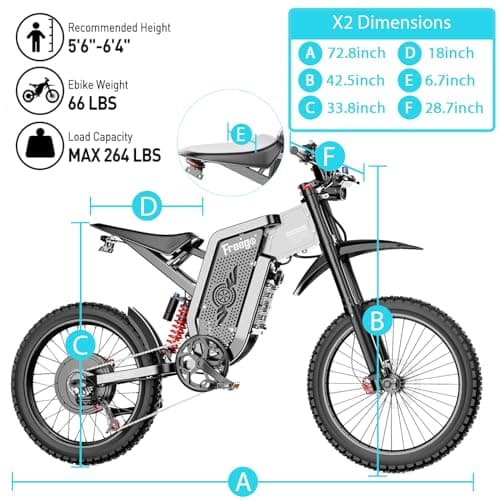 Freego Electric Motorcycle for Adults, X2 Electric Dirt Bike 6000W(Peak) Motor 60V/30Ah Removable Battery, 50MPH/60Mile Off Road Electric Mountain Bicycle, 19" x2 Tire Full Suspension,UL 2849 7