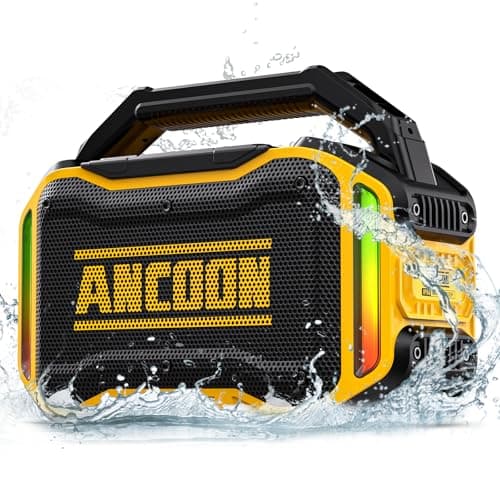 ANCOON Speakers Bluetooth Wireless: 80W(Peak) Loud Speaker with Bass, 20H Playtime, IPX6 Waterproof, Large Jobsite Speakers for Work, Outdoor, Workshop, Garage, Portable Speaker with TWS (Yellow)