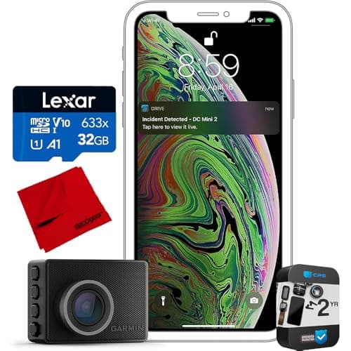 Garmin 010-02505-00 Dash Cam 47 with Voice Control and 1080p HD Video Bundle with Lexar 32GB Memory Card, Microfiber Cleaning Cloth and 2 YR CPS Enhanced Protection Pack