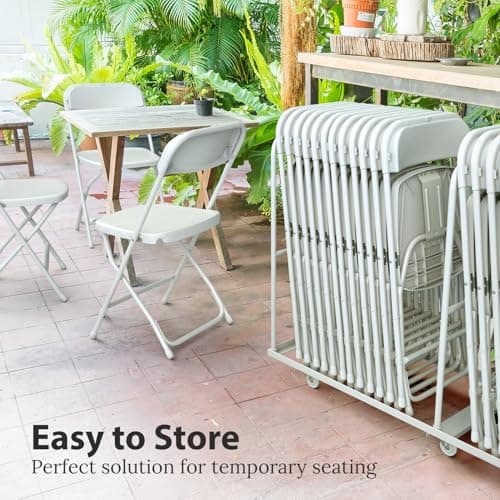 Our Modern Space 10 Pack Foldable Plastic Chair | Folding & Stackable | 350 lbs Capacity Steel Frame Seats for Indoor Outdoor | Commercial Use Events Wedding Party Bulk Picnic Kitchen Dining - White 6