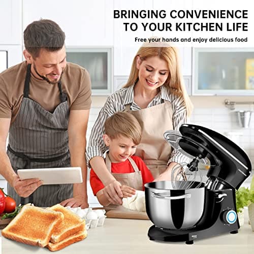 Seedeem Stand Mixer, 6Qt Electric Food Mixer, 660W 6-Speeds Tilt-Head Dough Mixers with Dishwasher-Safe Dough Hook, Wire Whip & Beater for Daily Use, Black 6