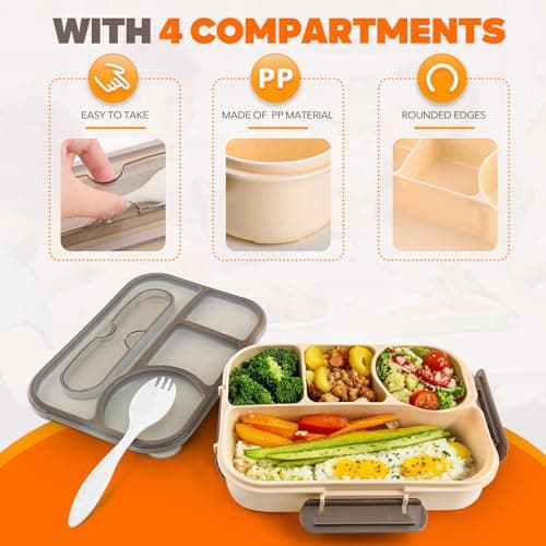 EASYFUN Bento Box Adult, Lunch Box, 4-Compartment Lunch Containers, Drop-Proof, Dishwasher Safe & Made with BPA-Free Materials(Khaki) 5