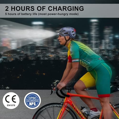 Bike Helmet, Helmets for Adults Men, Front and Back LED Lights Safe Certified MTB Road Bicycle Helmet with Adjustable Brim 5