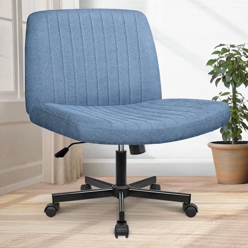 Orange Factory Criss Cross Chair Wheels Wide Cross Legged Office Desk Vanity Chair Comfy Fabric Armless Adjustable Swivel for Home Computer Task (Blue)