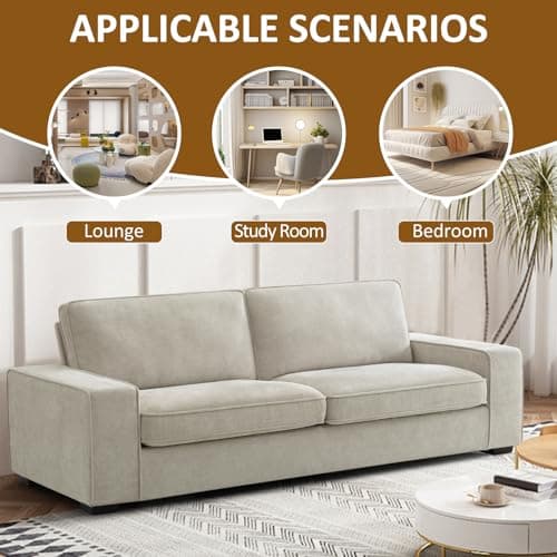 EASELAND 88" Chenille Sofa Couch, 3 Seater Loveseat for Living Room, Lounge Sofa for Bedroom with Removable Back and Seat Cushions, Modern Deep Seat Comfy Couch with Solid Wood Legs and Armrest(Beige) 7
