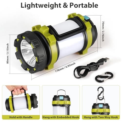 BOBKID 2 Pack Camping Lantern, Outdoor LED Camping Light, Rechargeable Flashlights with 1000LM, 6 Modes, IPX5 Waterproof Portable Emergency Camp Light for Hurricane Survival - Green 4