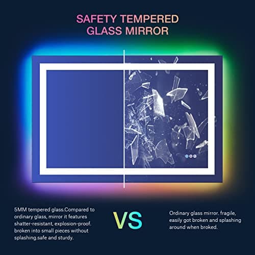 LOAAO 48"X32" LED Bathroom Mirror with Lights, Anti-Fog, Dimmable, RGB Backlit + Front Lighted, Bathroom Vanity Mirror for Wall, Memory Function 7