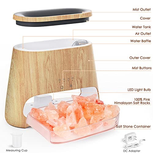 SALKING 2-in-1 Ultrasonic Essential Oil Diffuser & Himalayan Salt Lamp, Aromatherapy Diffuser Cool Mist Humidifier with Auto Off Function, 100% Pure Himalayan Pink Salt Rock, 150ml (Wooden Grain) 7