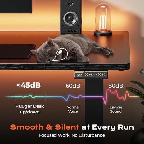 Huuger 55 x 28 Large Electric Standing Desk, Height Adjustable Computer Desk, 27.6" Deep Desktop, Stand up Gaming Office Table with 2 Hooks, 3 Preset Heights, for Home Office, Black 8