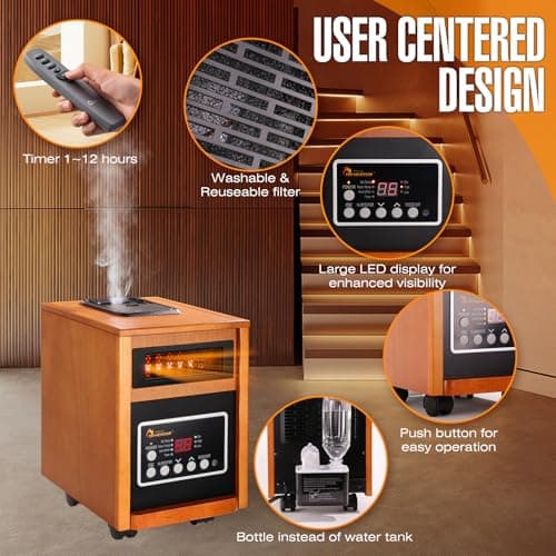 Dr Infrared Heater DR-998, 1500W, Space Heater with Humidifier, Oscillation Fan & Remote Control (Cherry) 5