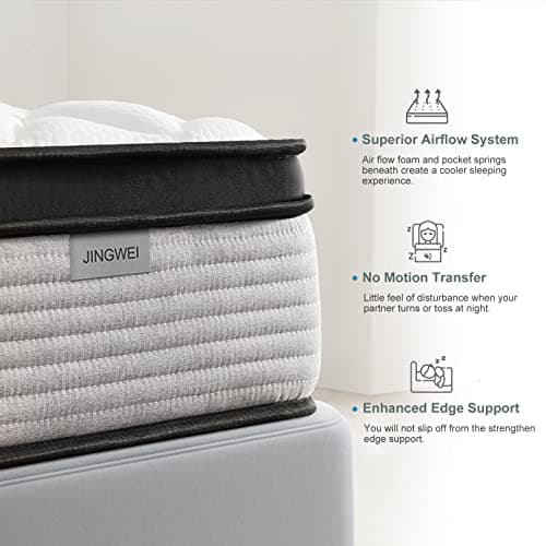 JINGWEI Full Mattress, 12 Inch Innerspring Hybrid Mattress in a Box, Individually Pocket Coils for Motion Isolation & Cool Sleep, Full Bed for Back Pain, Medium Firm, Full Size Mattress 5