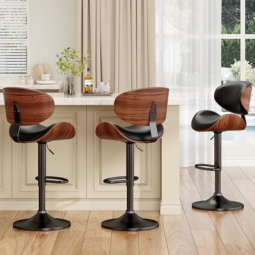 YaFiti Swivel Bar Stools Set of 2 for Kitchen Counter, Adjustable Bentwood Barstools, Modern PU Leather Upholstered Bar Chair with Back and Footrest, for Bar, Kitchen, Dining Room, Black 9