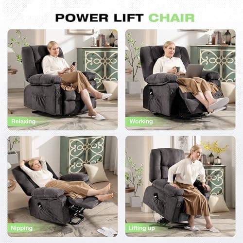 BOSMILLER Power Lift Recliner Chair with Massage and Heat for Elderly,Electric Lift Chair with USB Charging Runction and Side Pockets, Suitable for Living Rooms and bedrooms,Grey 7