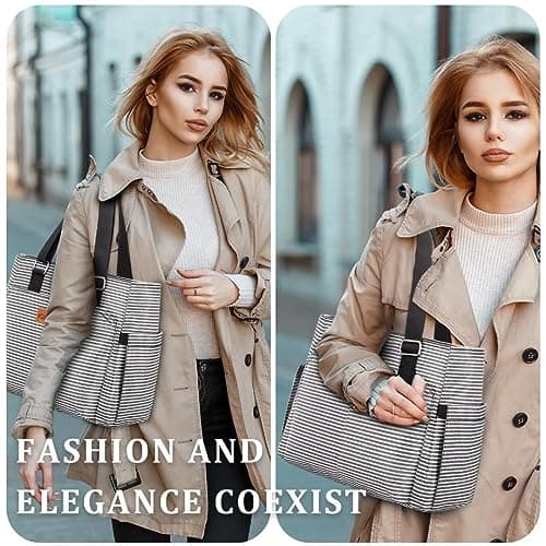 Large Women Lunch Bags/Insulated Adult Lunch Box/Leakproof Cooler Lunch Tote Bag with Storage Pocket. Reusable Lunch Purse for Work Picnic Hiking 12L, Stripe 5