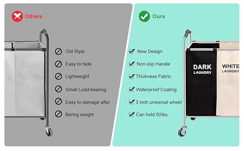 Laundry Basket, Large Laundry Hamper with Wheels, 4 Section Laundry Bag for Dirty Clothes, Towel Organizer & Toys Storage Cart in Laundry Room Organization (4- section Green) 6