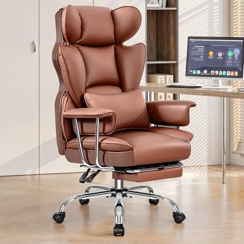 BESTFAIR Ergonomic Office Chairs, Gaming Chair with Footrest, Big and Tall Office Chairs with Lumbar Support, Ergonomic Reclining Chairs High Back for Adult, Learth, Cocoa