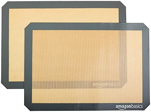 Amazon Basics Silicone Rectangular Baking Mat, Non-Stick, Reusable, Dishwasher Safe, Food Safe, Heat Resistant, 16.5" x 11.6", Beige/Gray, 2-Pack