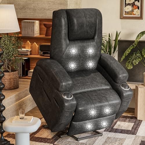 Electric Power Lift Recliner Chair with Massage for Elderly Corduroy Fabric Recliner Single Sofa with Cup Holders, Side Pockets and Remote Control for Living Room Bedroom (Leathaire, Dark Gray)